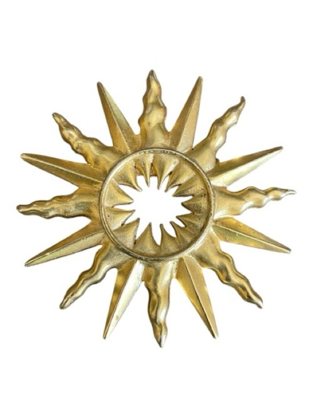 Vintage Gold Sunburst Brooch Mid-Century Modern Sun Rays Open Circle